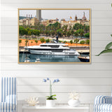 Docked Yacht In Mediterranean Sea Port - Boat Canvas Wall Art