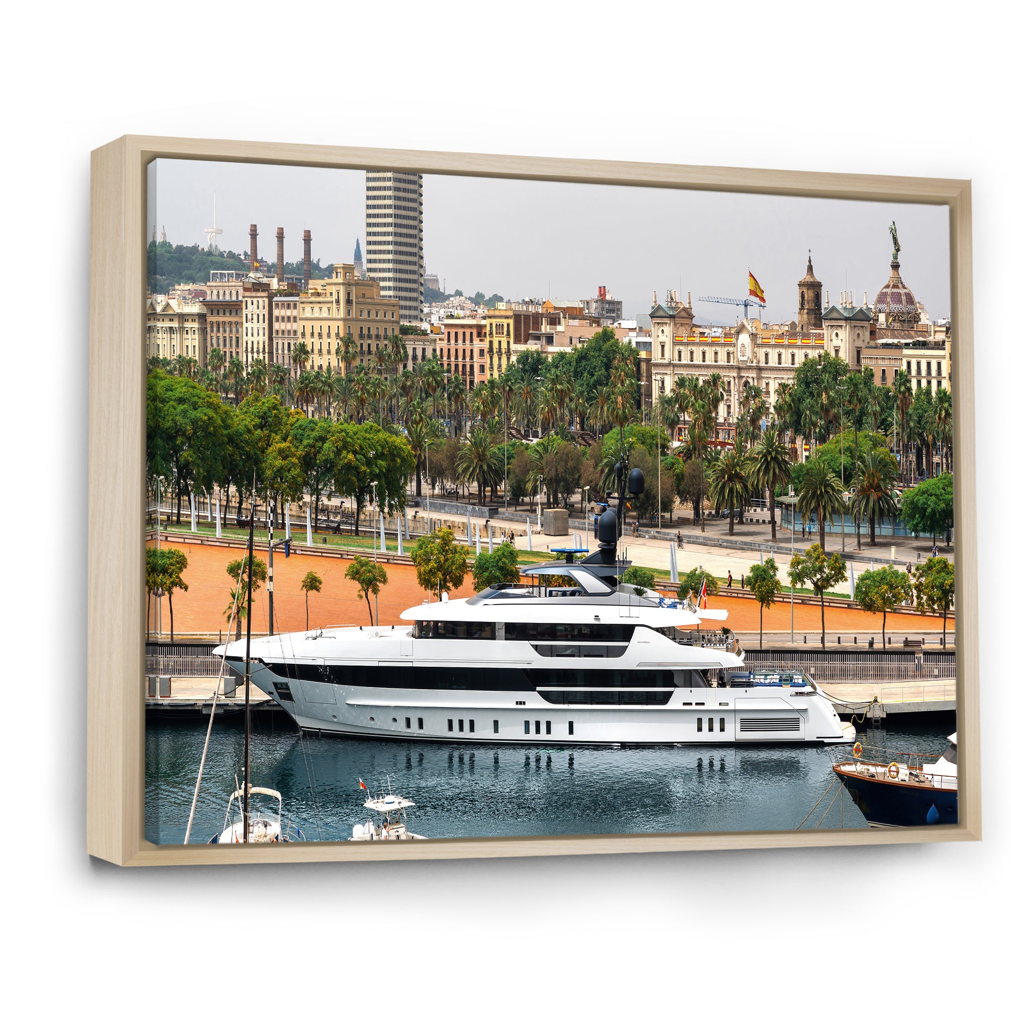 Docked Yacht In Mediterranean Sea Port - Boat Canvas Wall Art