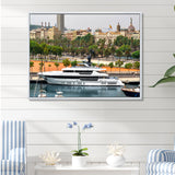 Docked Yacht In Mediterranean Sea Port - Boat Canvas Wall Art