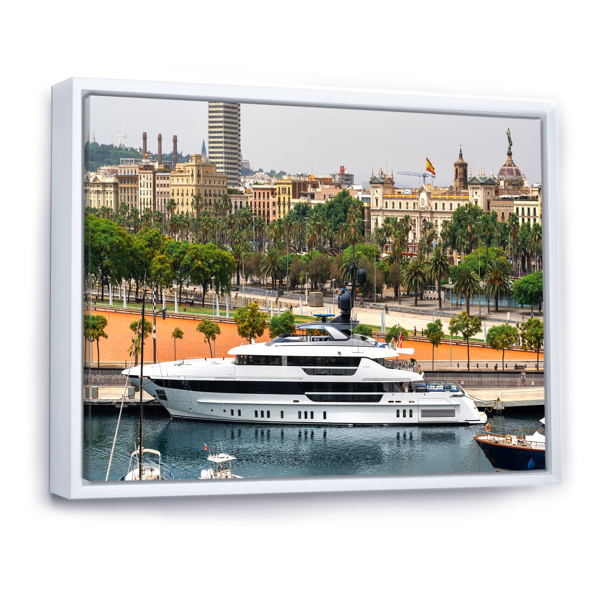 Docked Yacht In Mediterranean Sea Port - Boat Canvas Wall Art