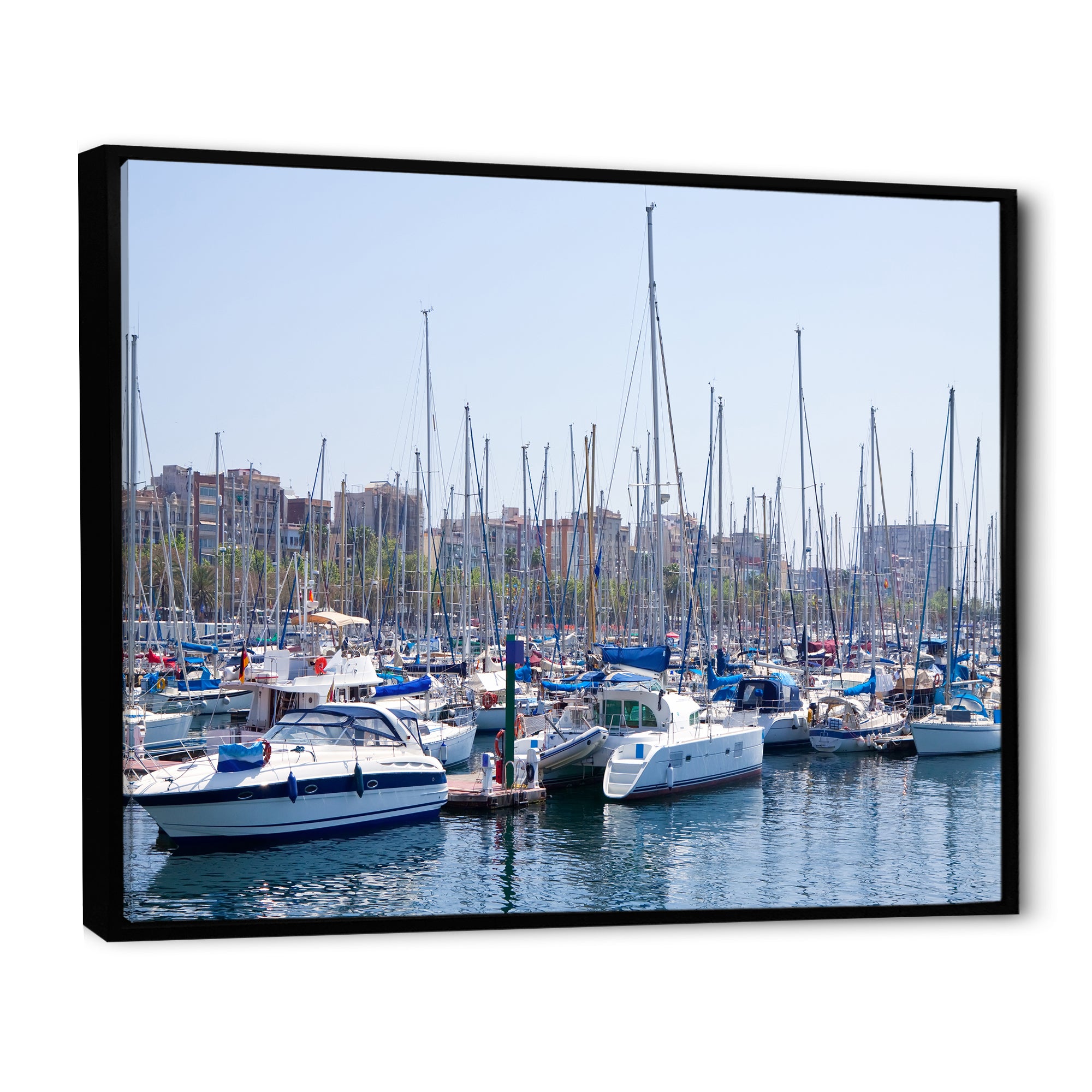 Yachts Docked At Port Vell - Boat Canvas Wall Art