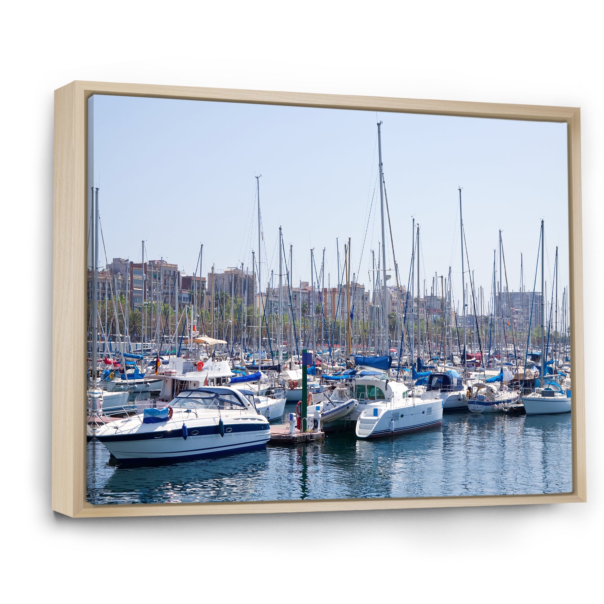 Yachts Docked At Port Vell - Boat Canvas Wall Art
