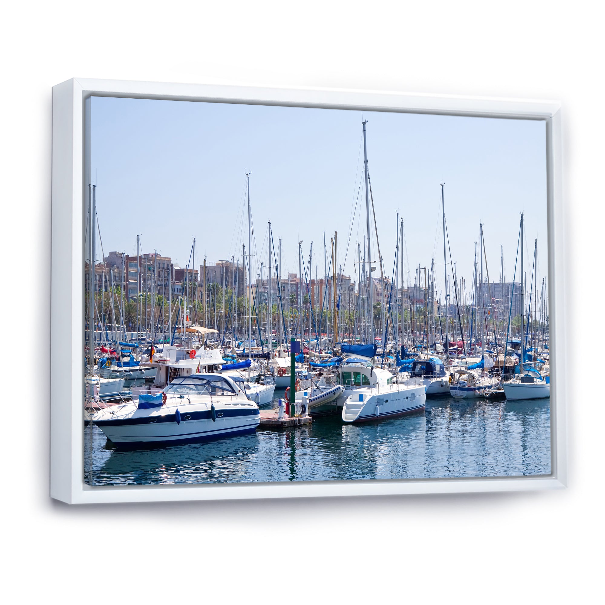 Yachts Docked At Port Vell - Boat Canvas Wall Art