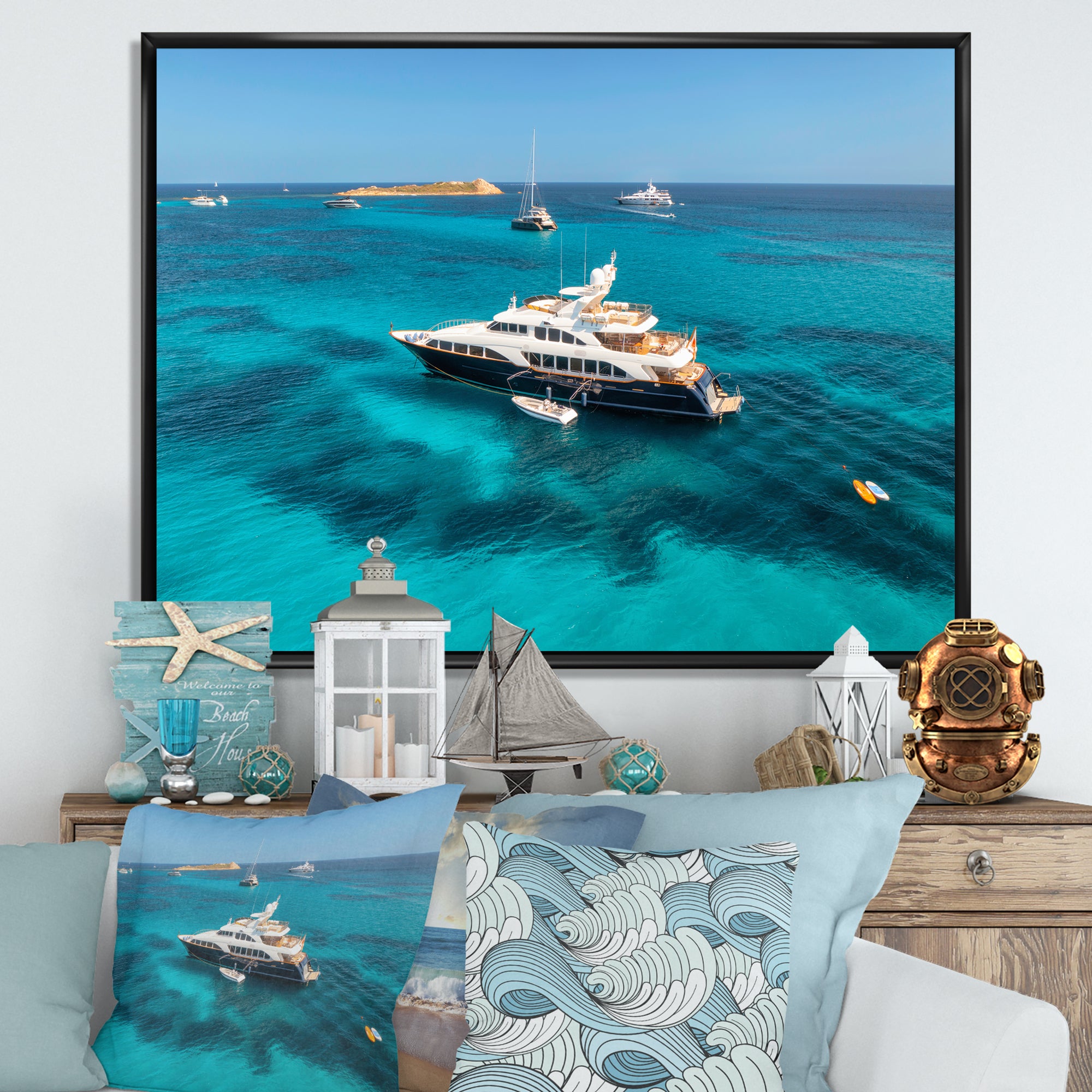 Luxury Yacht On Open Water Adventure - Boat Canvas Wall Art