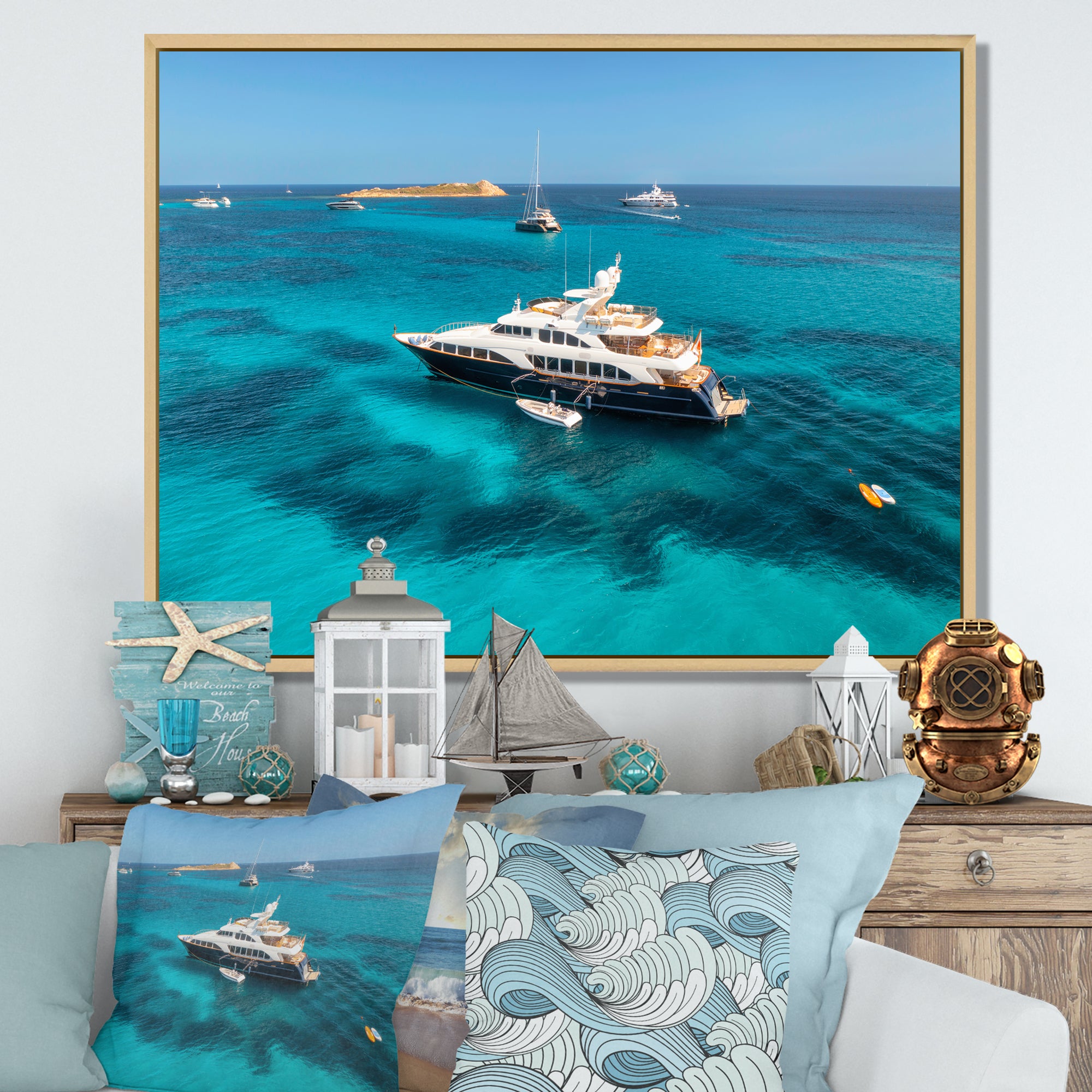 Luxury Yacht On Open Water Adventure - Boat Canvas Wall Art