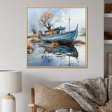 Boat Fishing Charm In Winter - Boat Fishing Canvas Wall Art