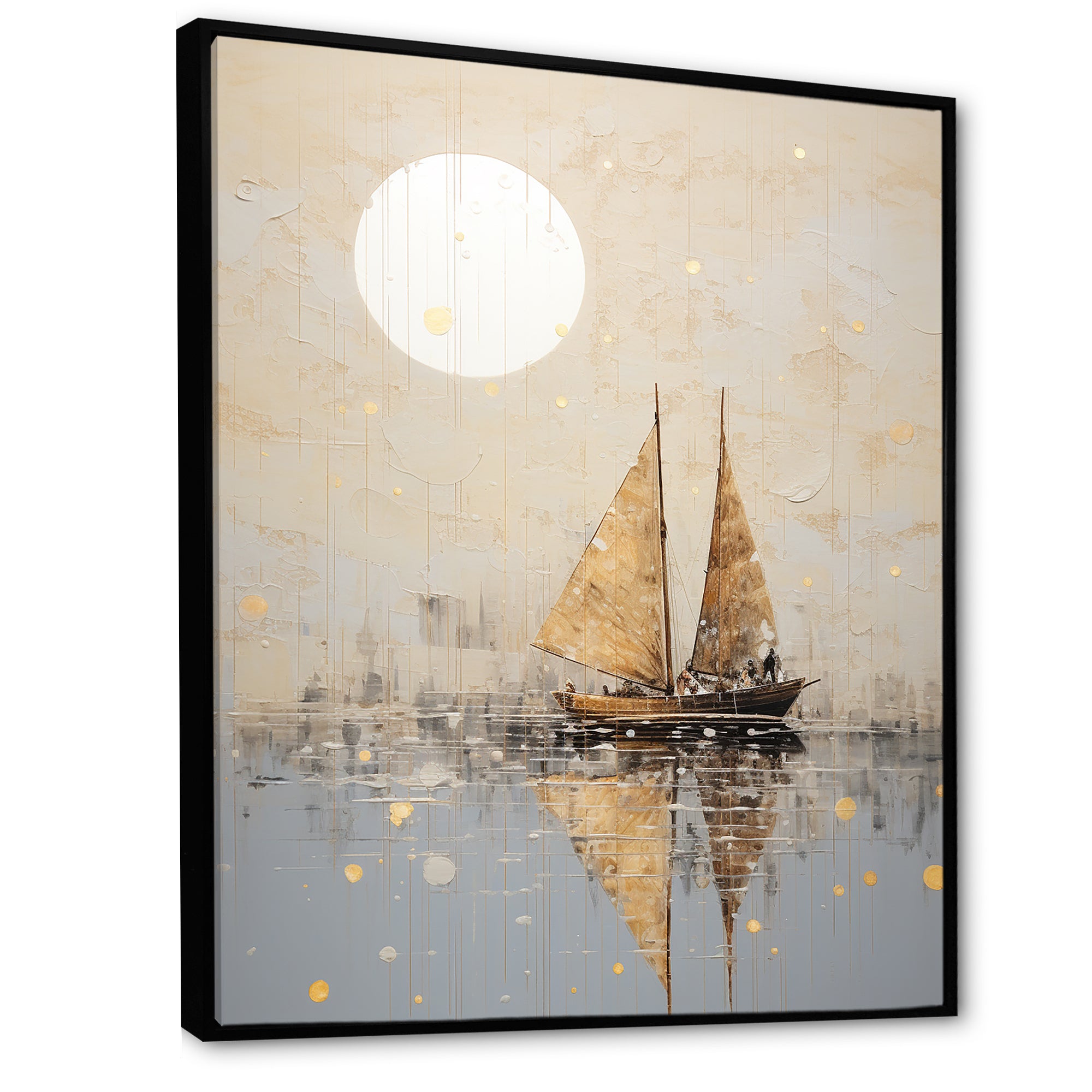 Minimalism Gold And Grey Boat Fishing - Boat Fishing Canvas Wall Art