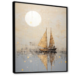 Minimalism Gold And Grey Boat Fishing - Boat Fishing Canvas Wall Art
