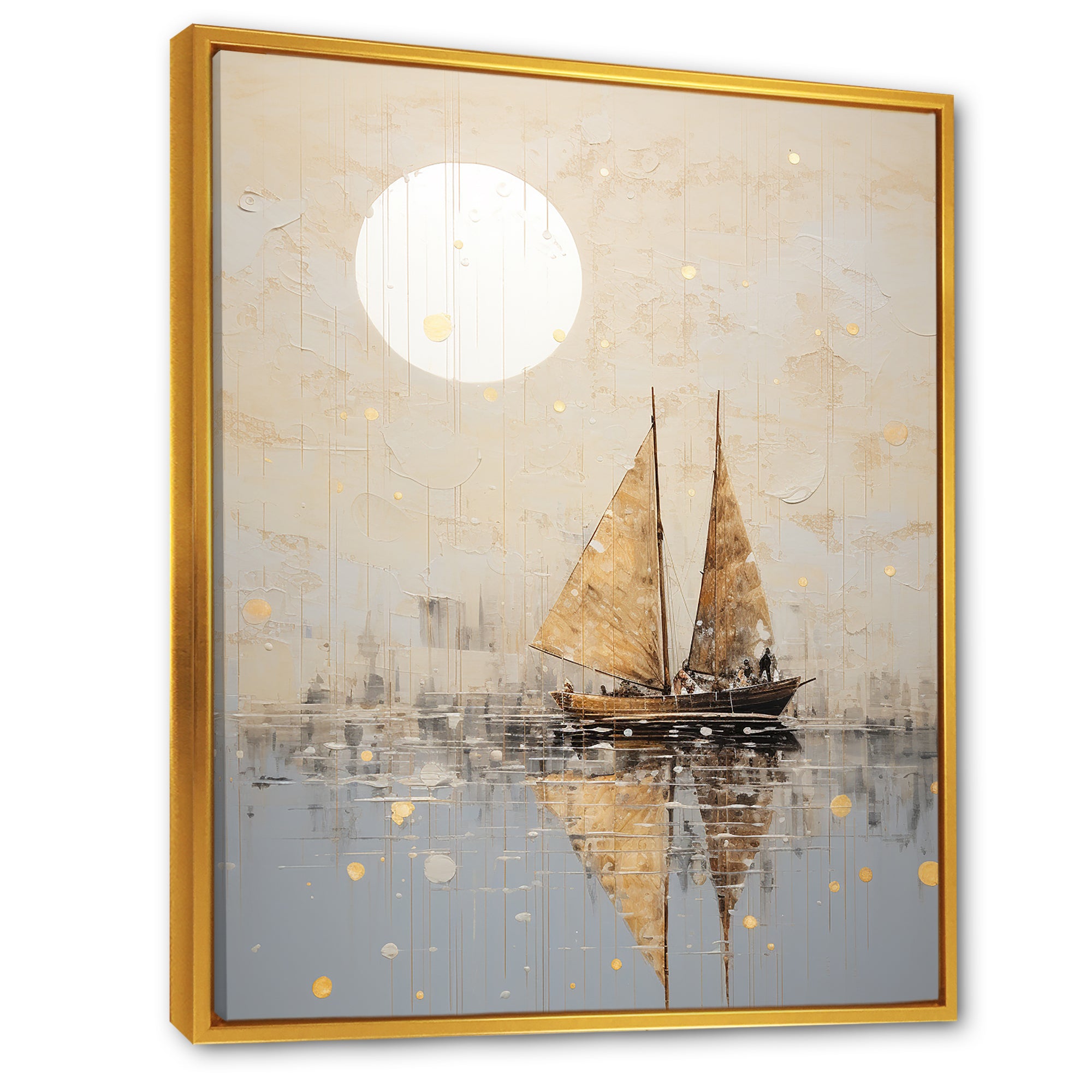 Minimalism Gold And Grey Boat Fishing - Boat Fishing Canvas Wall Art