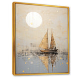 Minimalism Gold And Grey Boat Fishing - Boat Fishing Canvas Wall Art