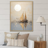 Minimalism Gold And Grey Boat Fishing - Boat Fishing Canvas Wall Art