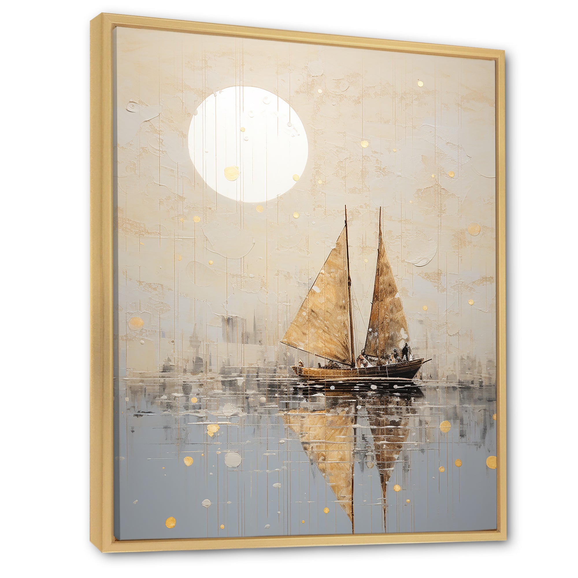 Minimalism Gold And Grey Boat Fishing - Boat Fishing Canvas Wall Art