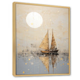 Minimalism Gold And Grey Boat Fishing - Boat Fishing Canvas Wall Art