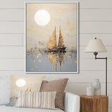 Minimalism Gold And Grey Boat Fishing - Boat Fishing Canvas Wall Art