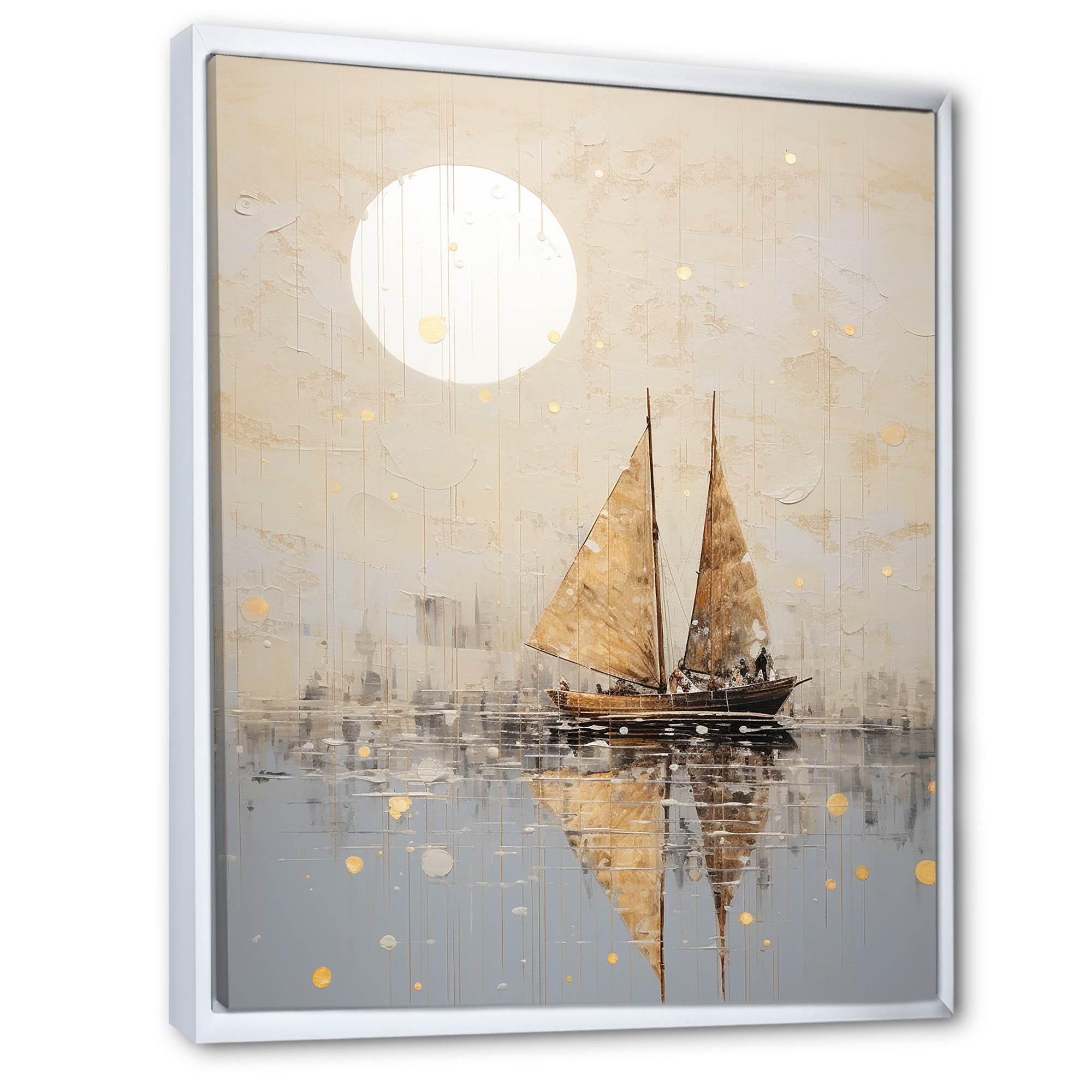 Minimalism Gold And Grey Boat Fishing - Boat Fishing Canvas Wall Art
