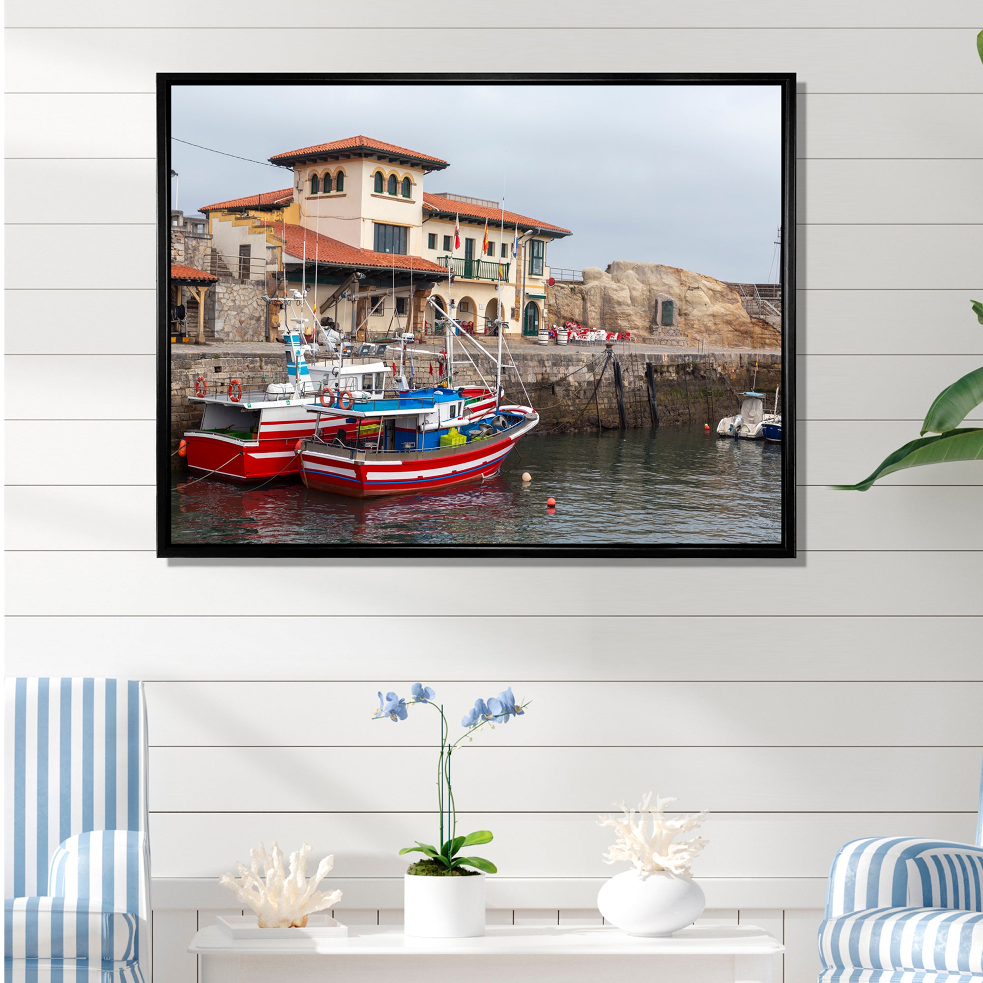 Fishing Boats At Spanish Port Comilla's Cantabria - Boat Fishing Canvas Wall Art