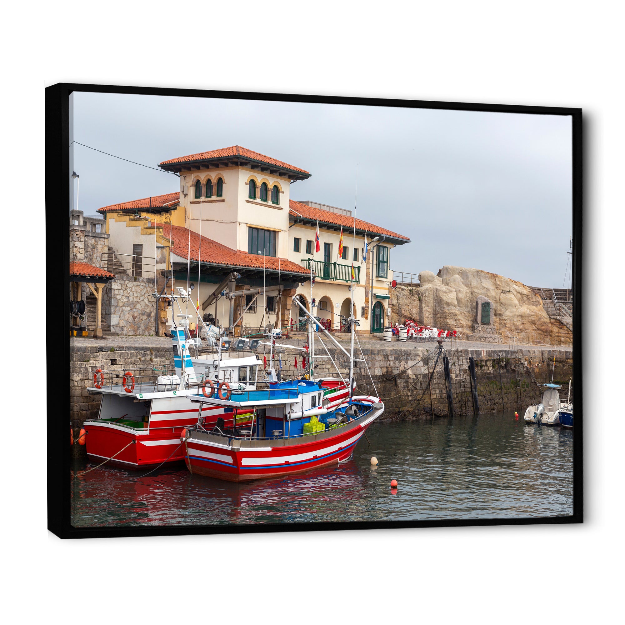 Fishing Boats At Spanish Port Comilla's Cantabria - Boat Fishing Canvas Wall Art