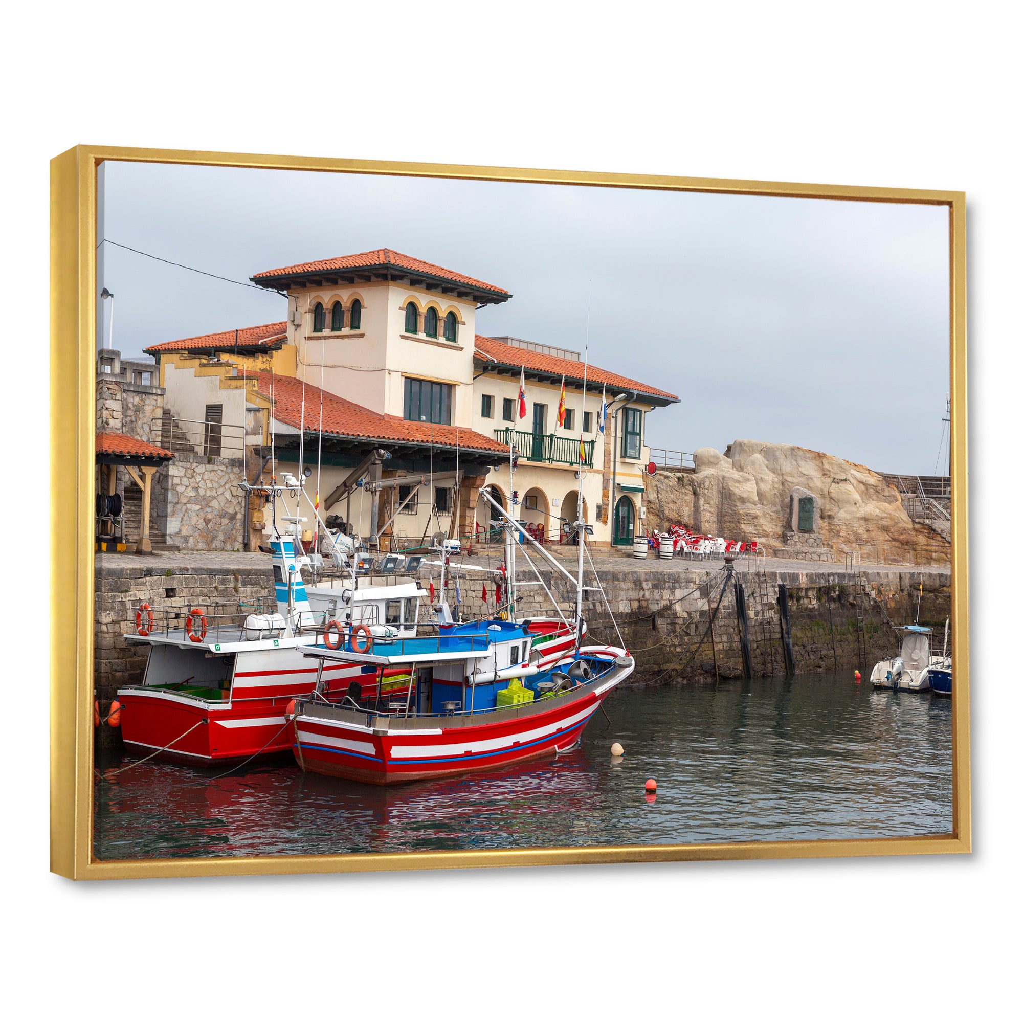 Fishing Boats At Spanish Port Comilla's Cantabria - Boat Fishing Canvas Wall Art