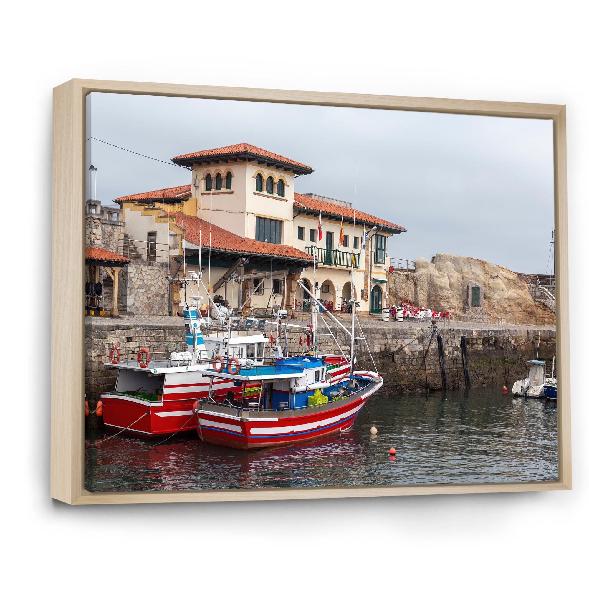 Fishing Boats At Spanish Port Comilla's Cantabria - Boat Fishing Canvas Wall Art