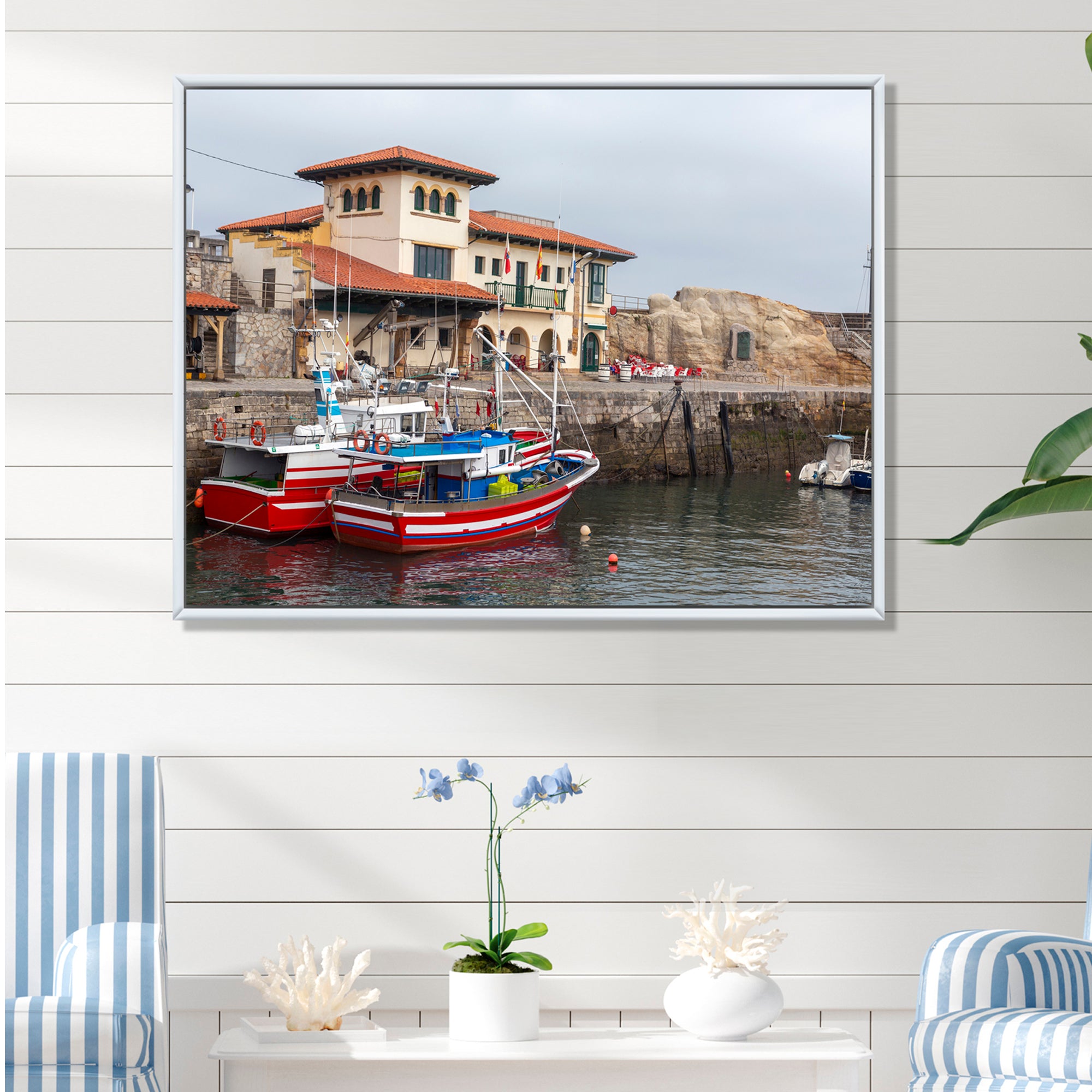 Fishing Boats At Spanish Port Comilla's Cantabria - Boat Fishing Canvas Wall Art