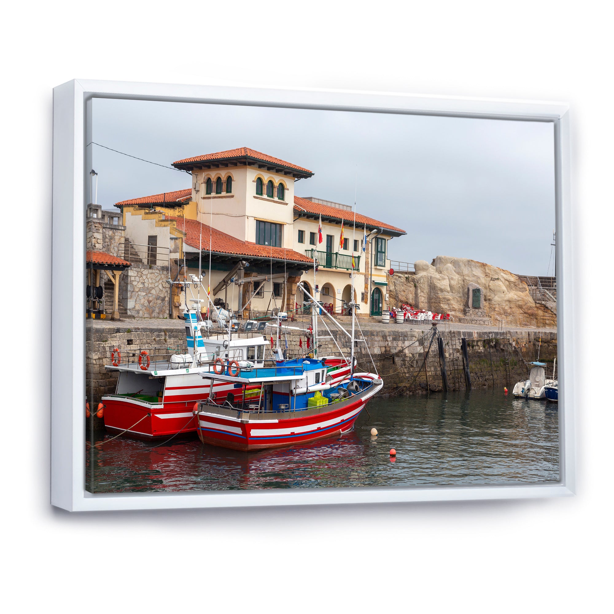 Fishing Boats At Spanish Port Comilla's Cantabria - Boat Fishing Canvas Wall Art
