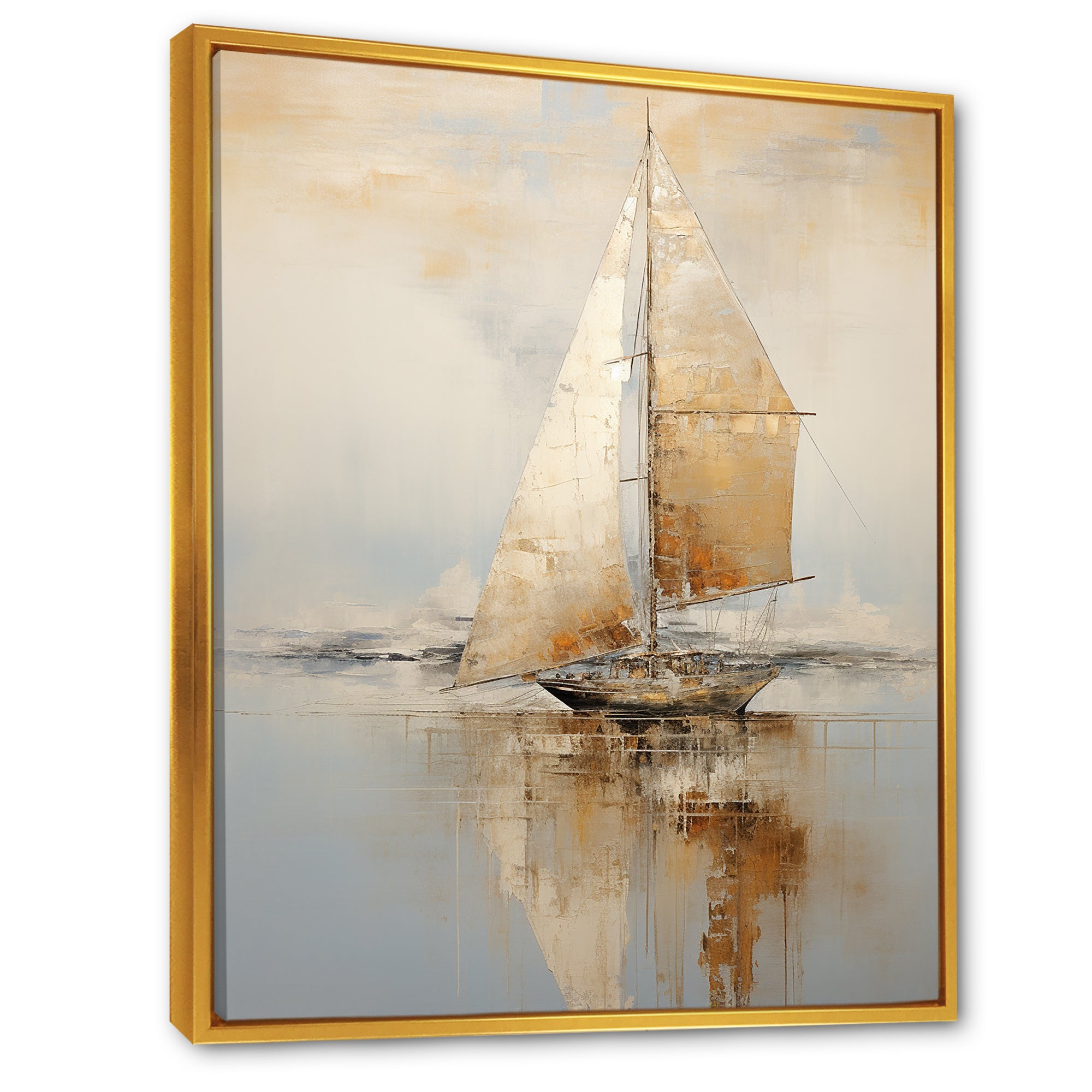 Gold Sailing Charm In The Morning Mist - Boat Sailing Canvas Wall Art