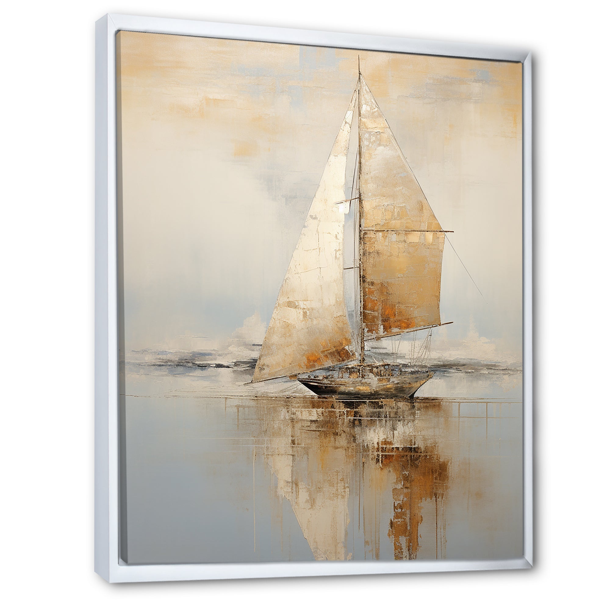 Gold Sailing Charm In The Morning Mist - Boat Sailing Canvas Wall Art