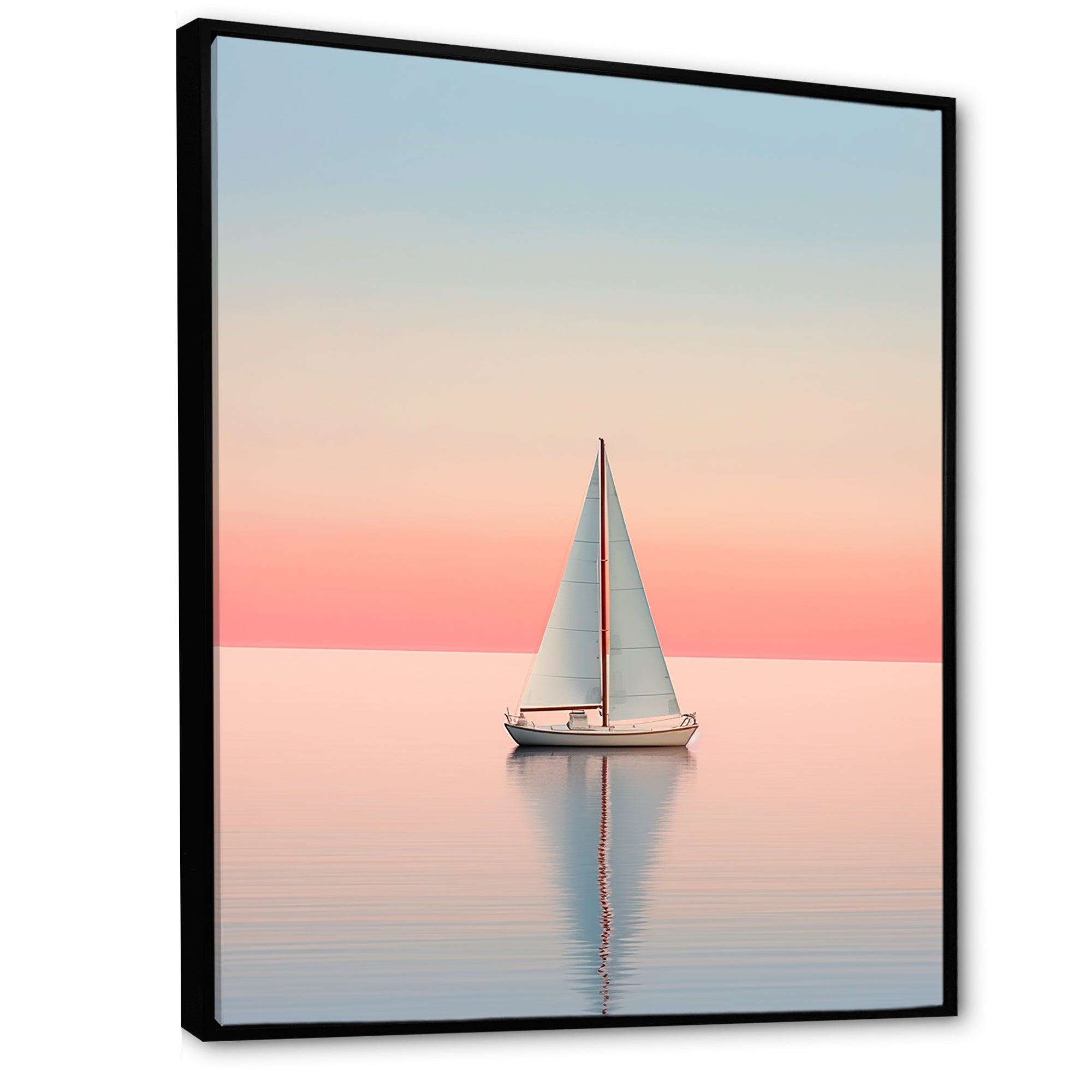 Blue And Pink Sailing Boat Calm Horizon - Boat Sailing Canvas Wall Art