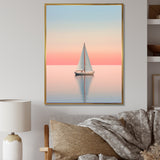 Blue And Pink Sailing Boat Calm Horizon - Boat Sailing Canvas Wall Art