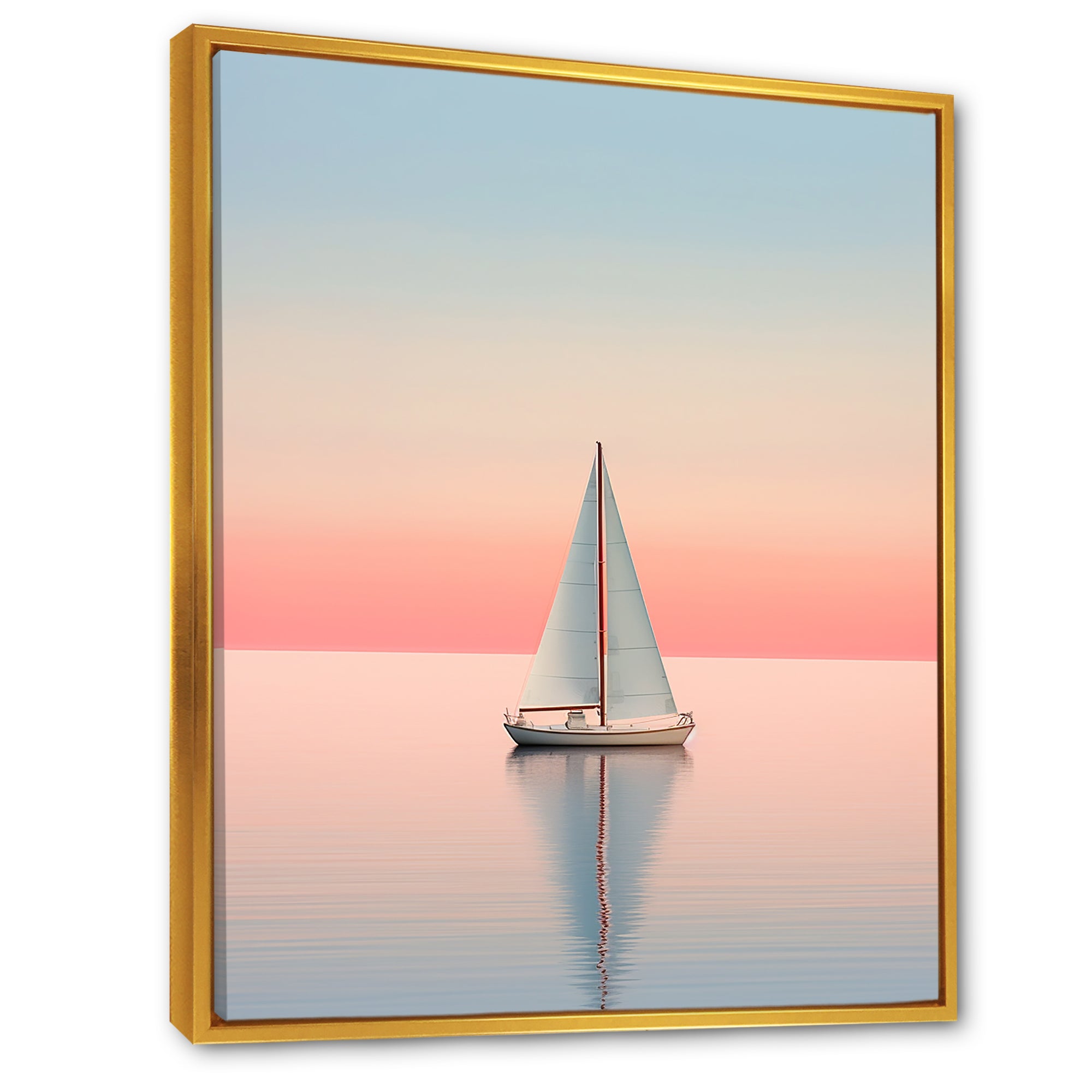 Blue And Pink Sailing Boat Calm Horizon - Boat Sailing Canvas Wall Art