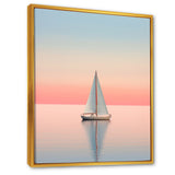 Blue And Pink Sailing Boat Calm Horizon - Boat Sailing Canvas Wall Art