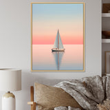 Blue And Pink Sailing Boat Calm Horizon - Boat Sailing Canvas Wall Art
