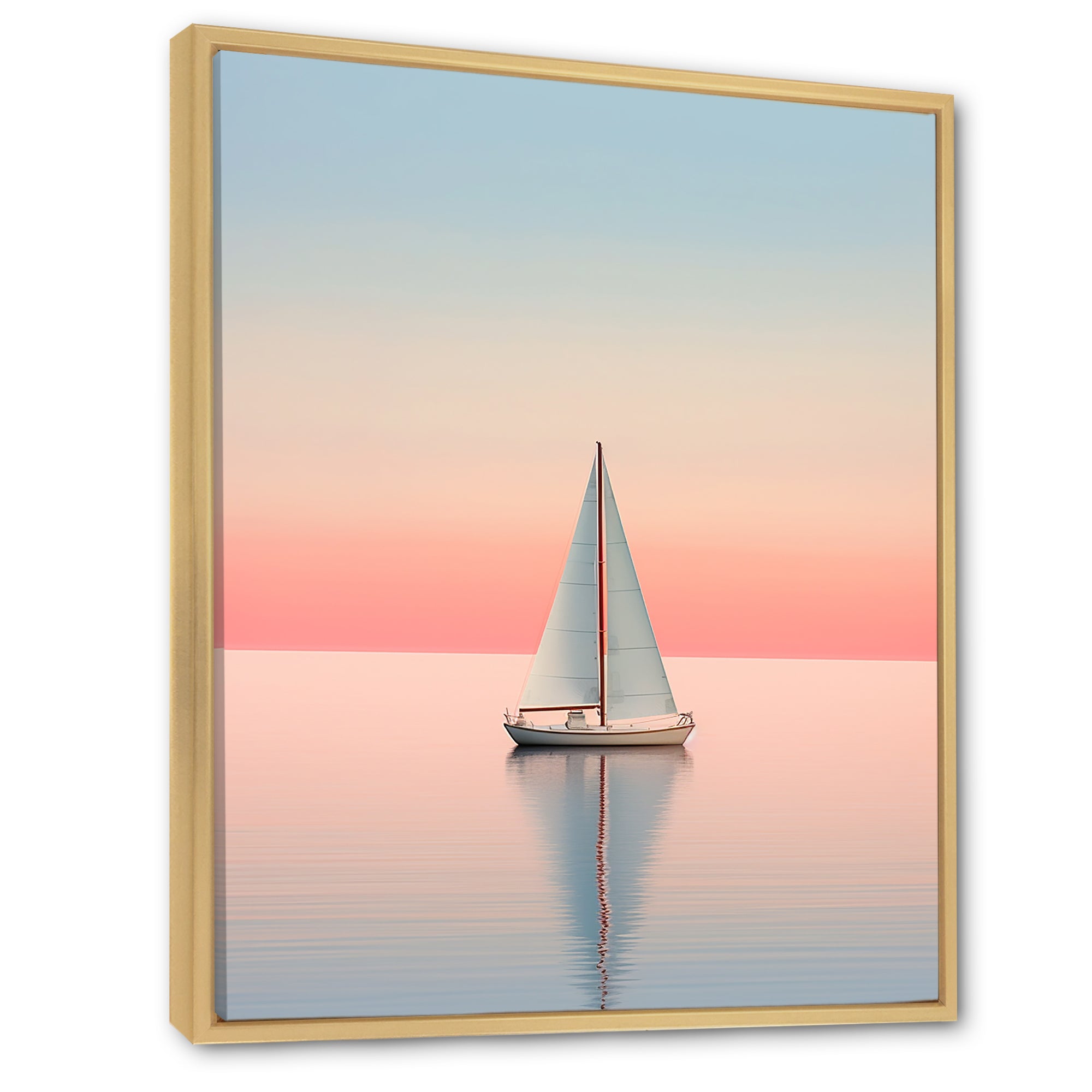 Blue And Pink Sailing Boat Calm Horizon - Boat Sailing Canvas Wall Art