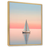 Blue And Pink Sailing Boat Calm Horizon - Boat Sailing Canvas Wall Art