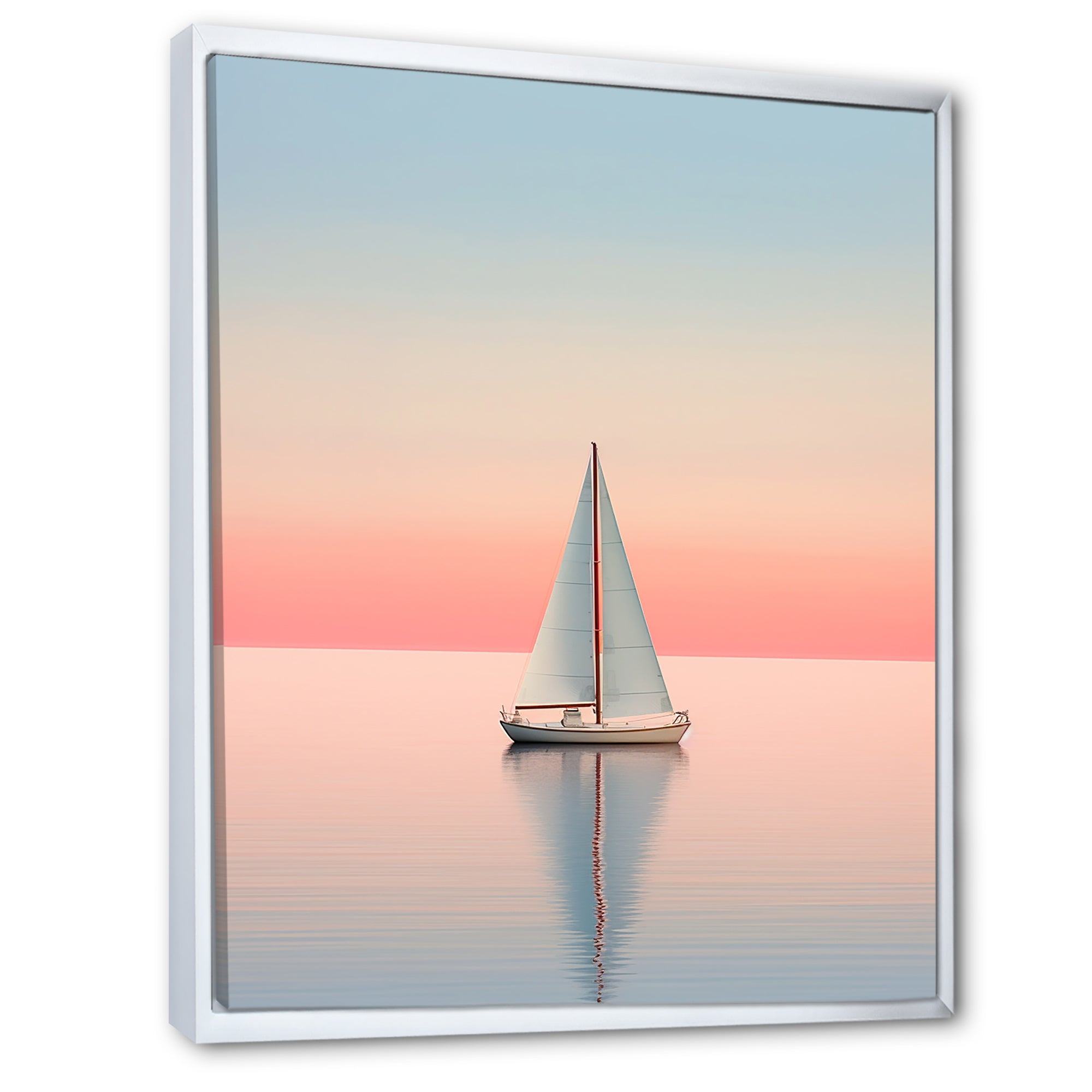 Blue And Pink Sailing Boat Calm Horizon - Boat Sailing Canvas Wall Art