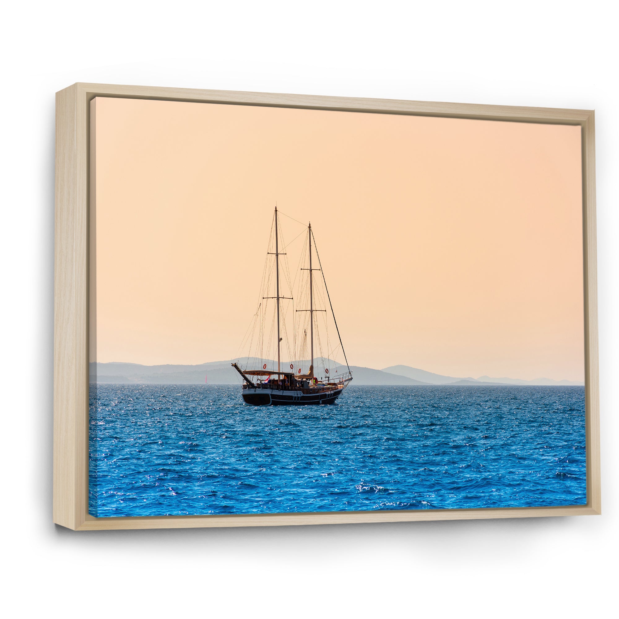 Lonely Sailboat Sails Sea Dawn - Boat Sailing Canvas Wall Art