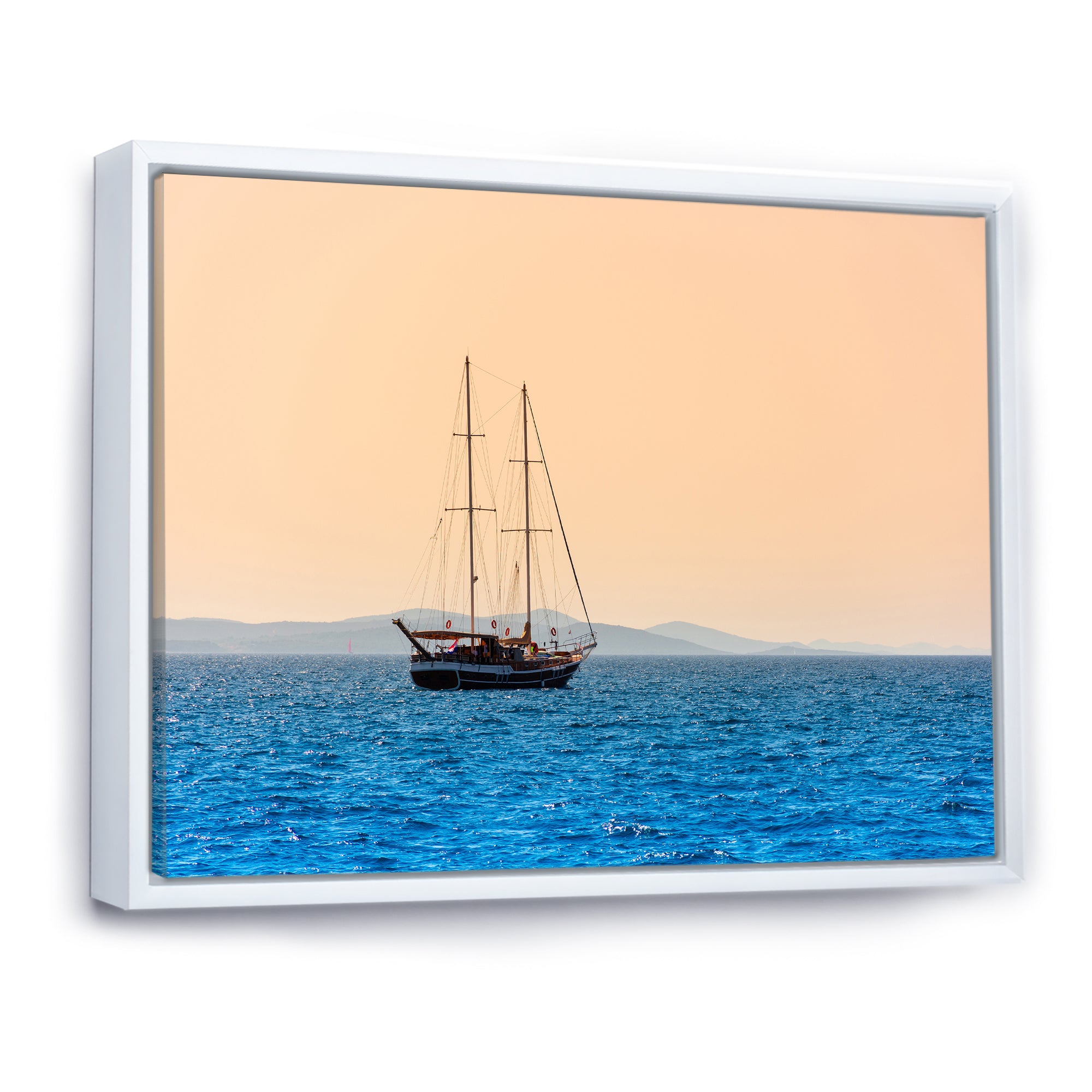 Lonely Sailboat Sails Sea Dawn - Boat Sailing Canvas Wall Art