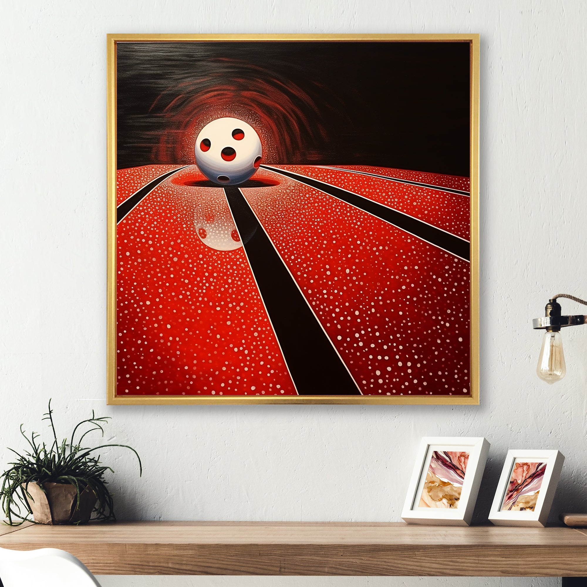 Ruby Roll White Ball In Red - Bowling Canvas Wall Art