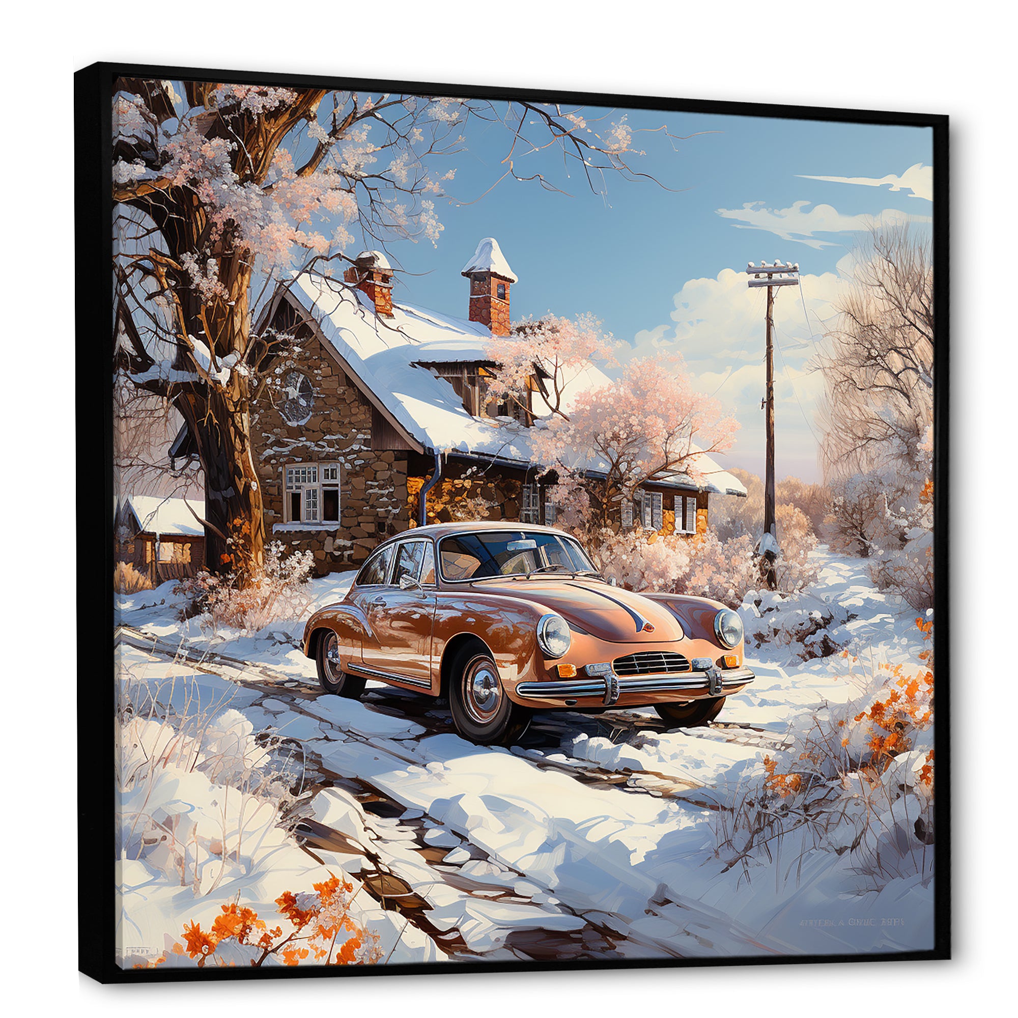 Vintage Car Charm In Winter - Car Exotic Canvas Wall Art