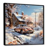 Vintage Car Charm In Winter - Car Exotic Canvas Wall Art