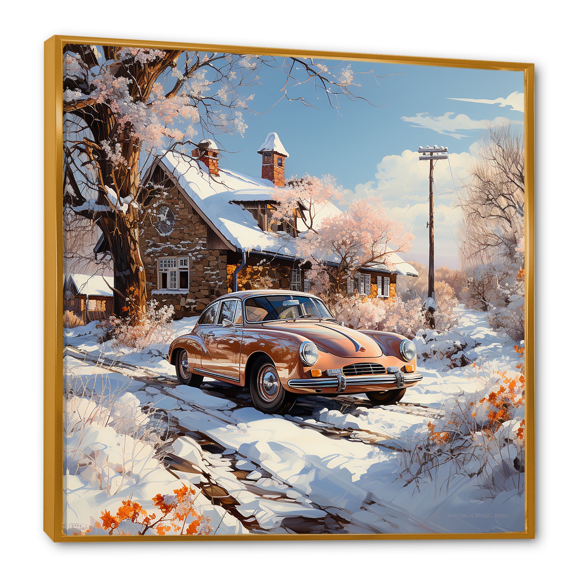 Vintage Car Charm In Winter - Car Exotic Canvas Wall Art