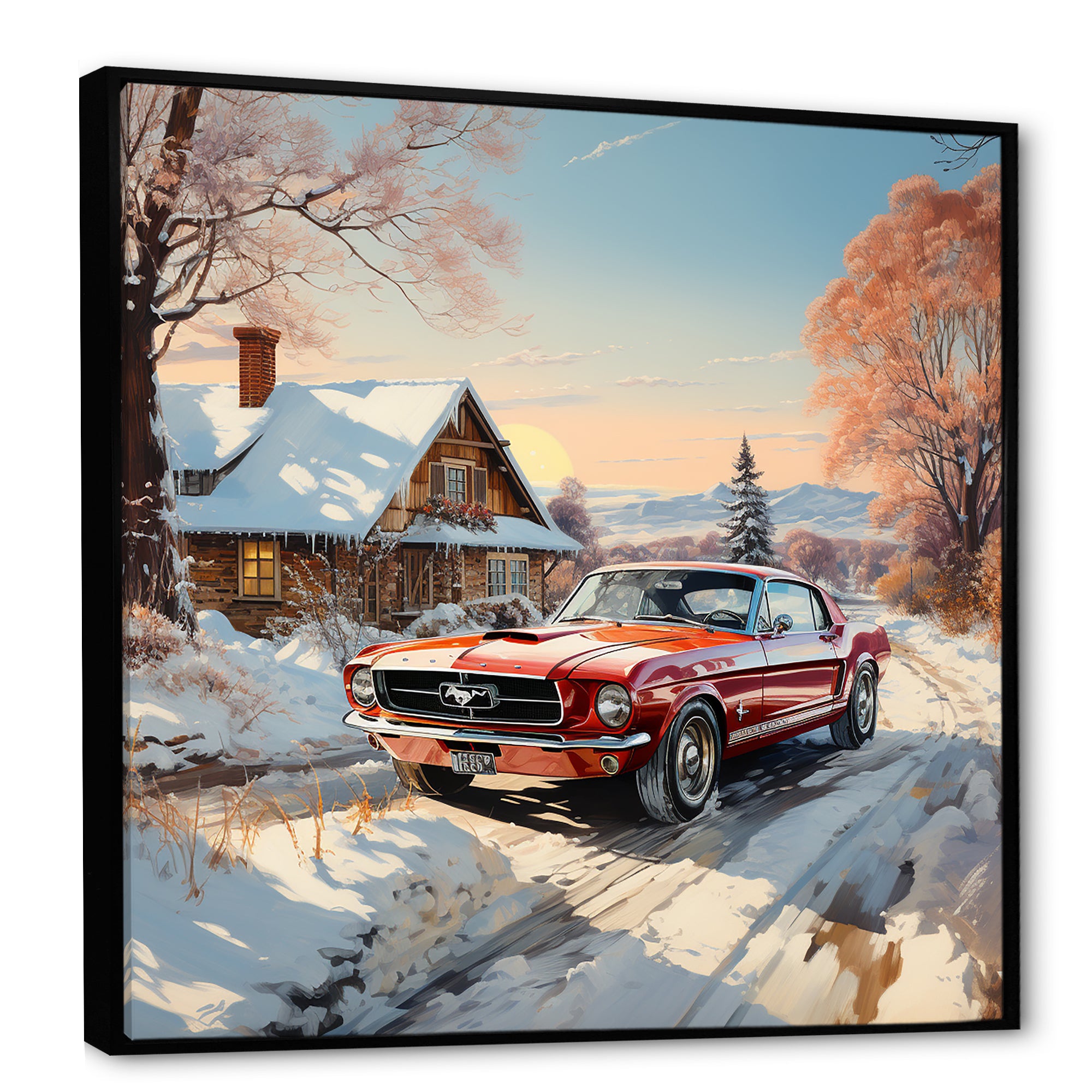 Muscle Car Charm In Winter - Car Exotic Canvas Wall Art