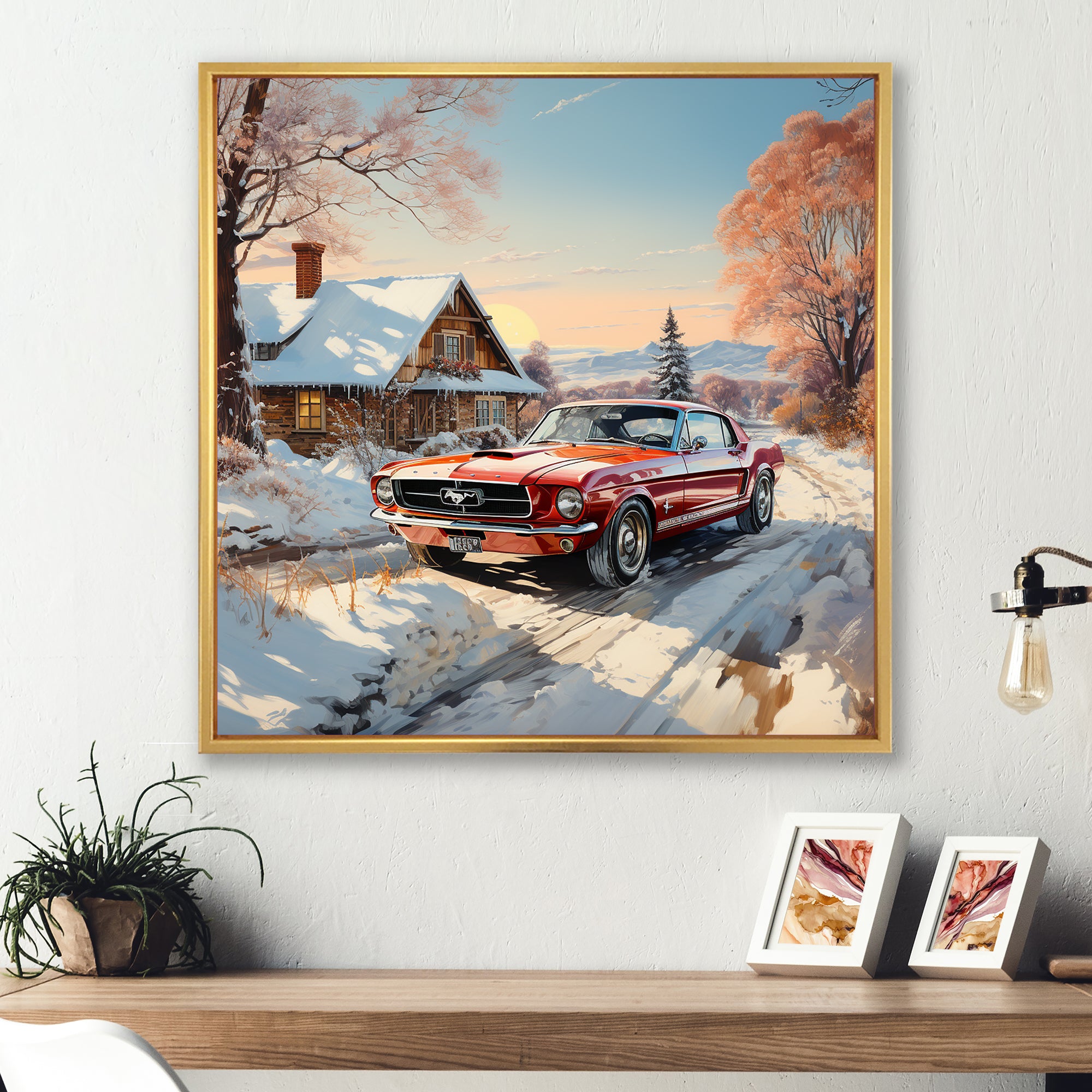 Muscle Car Charm In Winter - Car Exotic Canvas Wall Art