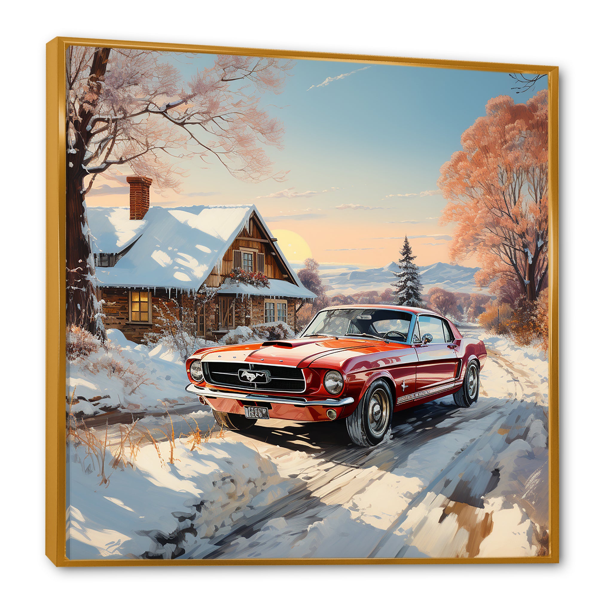 Muscle Car Charm In Winter - Car Exotic Canvas Wall Art