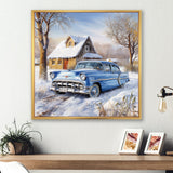 Old American Car Charm In Winter - Car Old American Canvas Wall Art