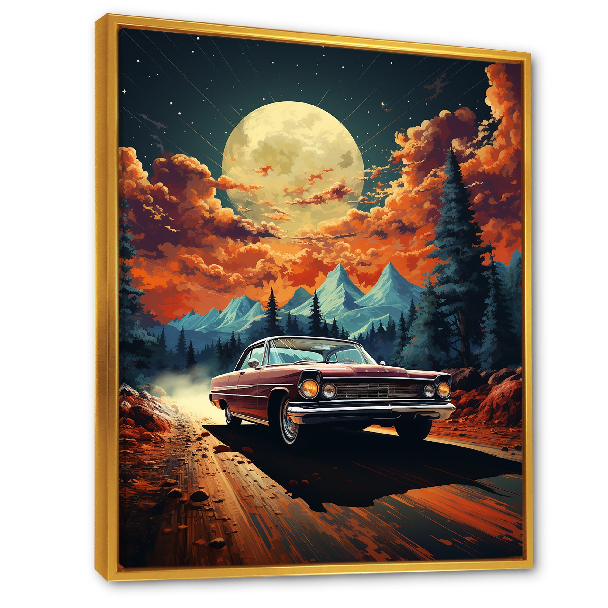 Vintage Car In Cosmic Art - Car Vintage Canvas Wall Art