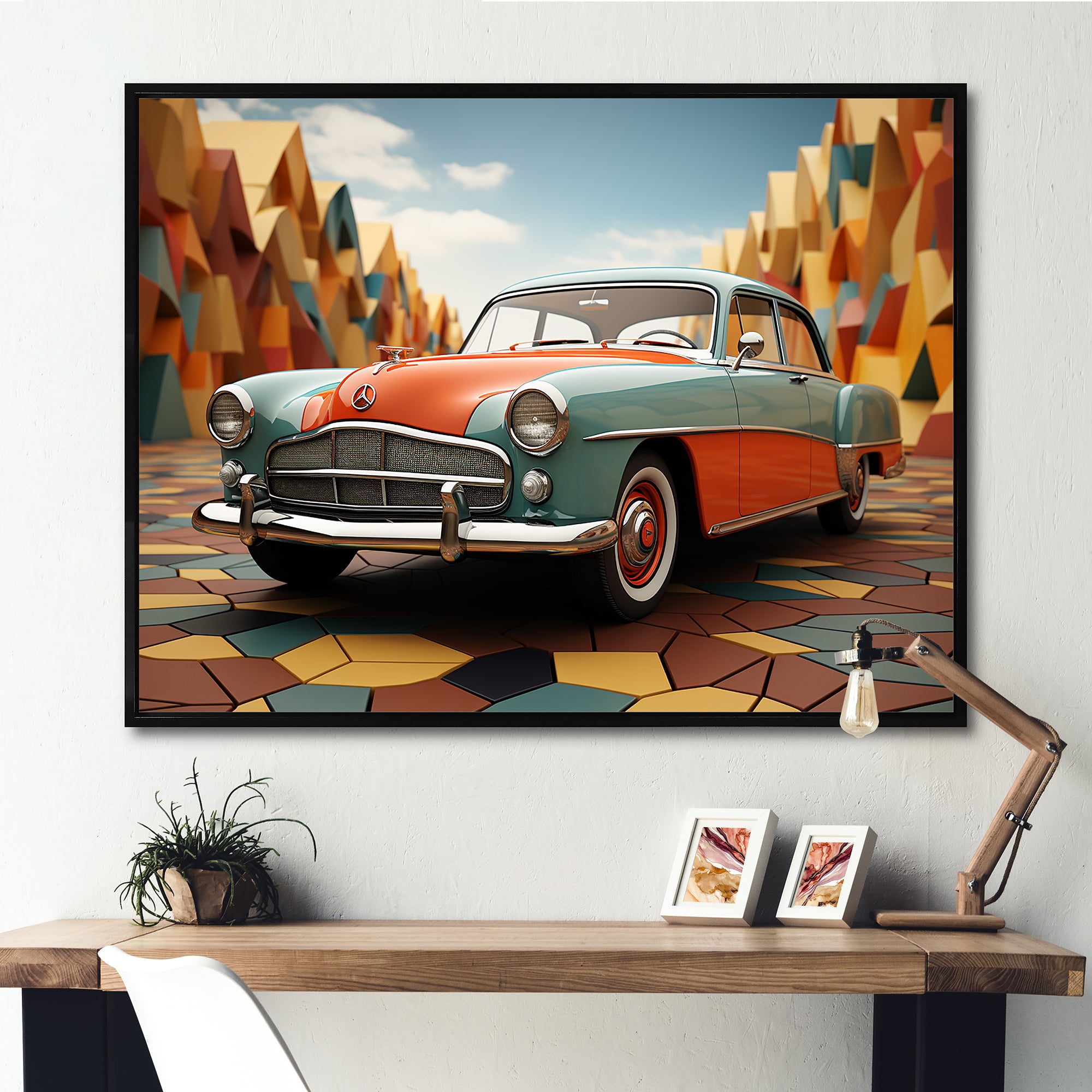 Cubist Interpretation Of A Vintage Car - Car Vintage Canvas Wall Art