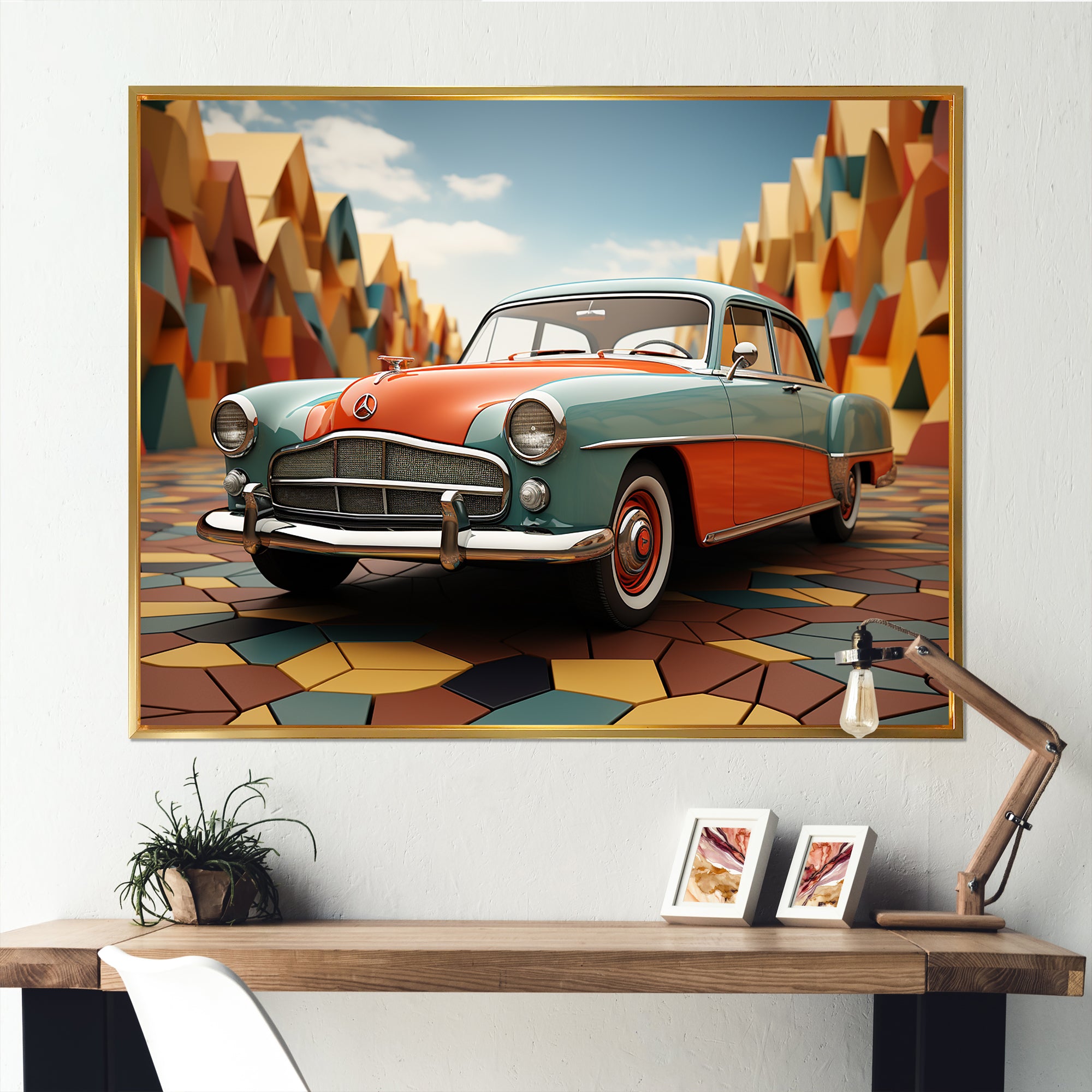 Cubist Interpretation Of A Vintage Car - Car Vintage Canvas Wall Art