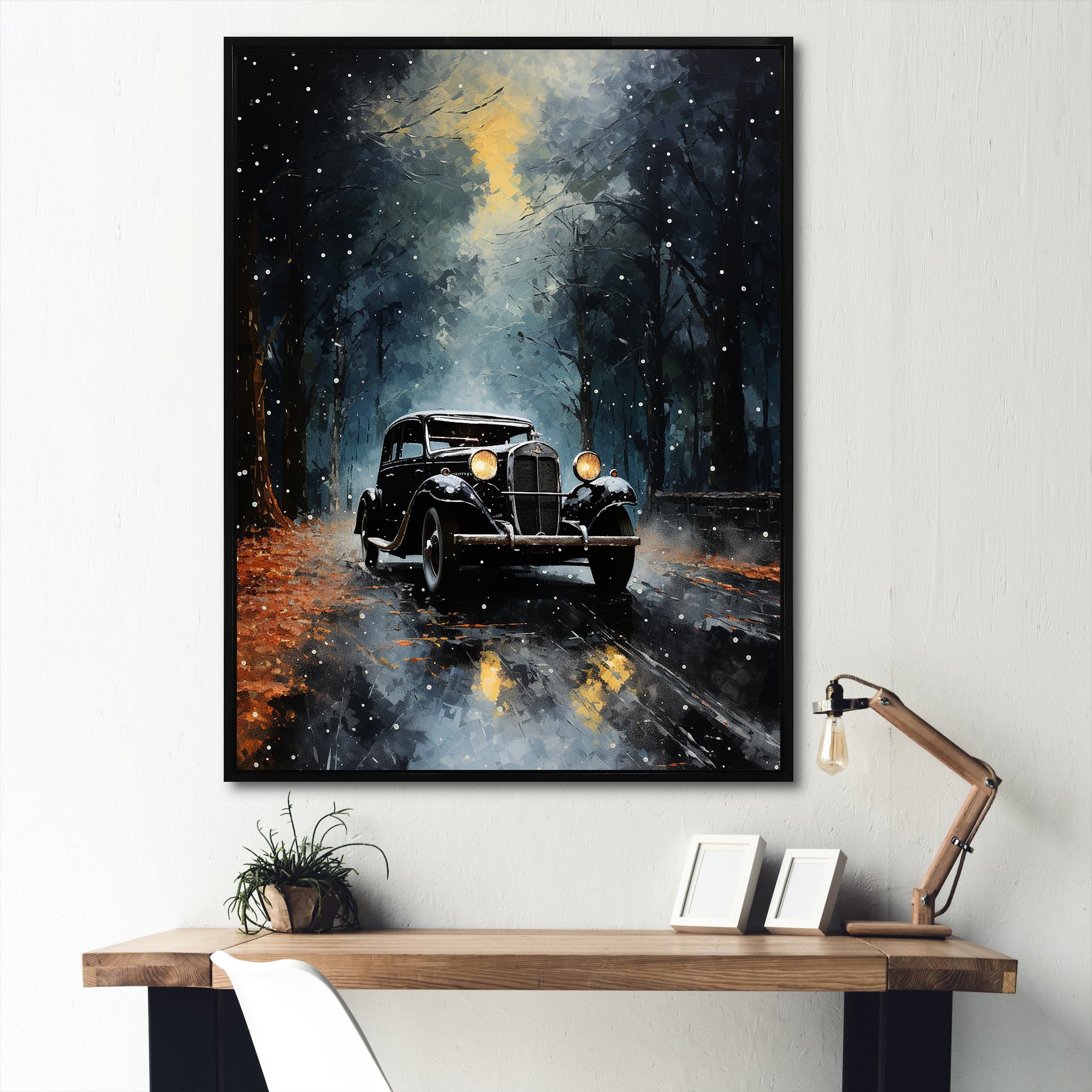1930s American Vintage Car At Noir - Car Vintage Canvas Wall Art