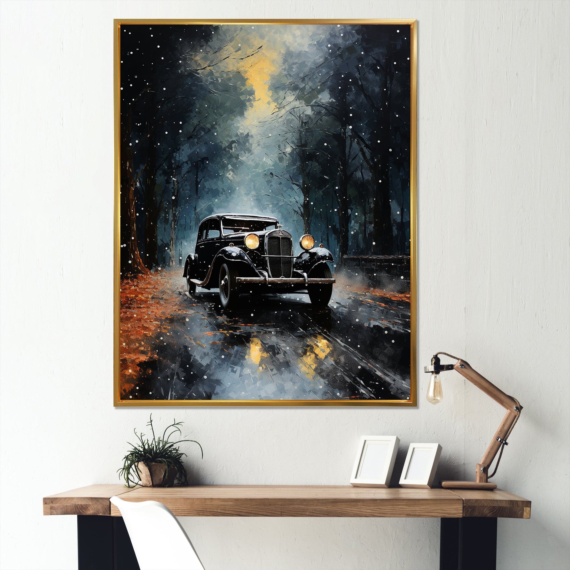 1930s American Vintage Car At Noir - Car Vintage Canvas Wall Art